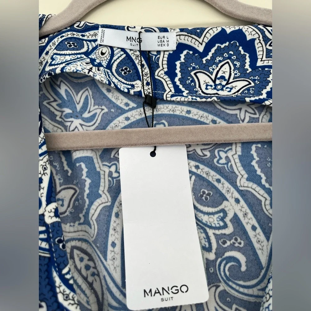 Mango Blue Paisley Patterned Wide Leg Jumpsuit Size Large New With Tags - Picture 2 of 4